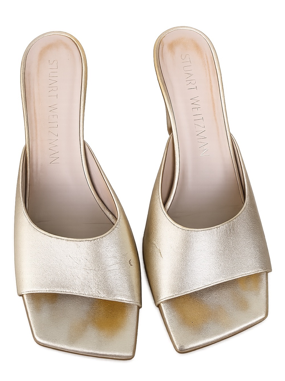Stuart Weitzman Metallic Gold Leather Mule Heels – Size 10